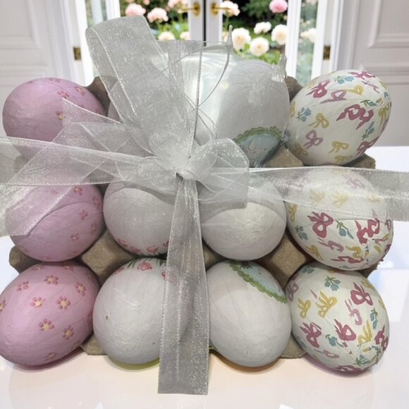 Unique Vintage Other - Pack of 12 Papier-Mâché Painted Easter Eggs (Size: 2-1/2"H x 2" Dia.)